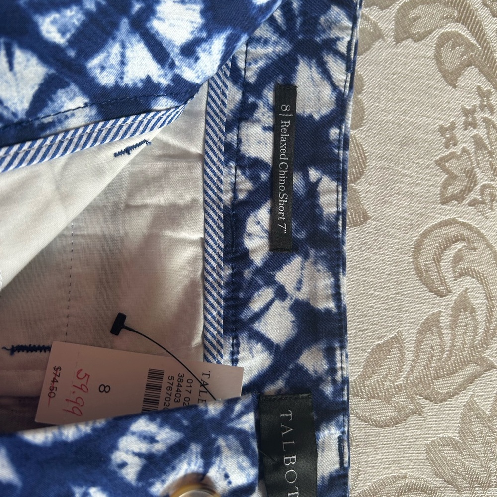 Talbots Blue and White Tie-Dye Chino Shorts size 8 NWT - Picture 3 of 10